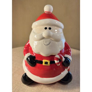 Vintage Ceramic Santa Claus with Peppermint Stick Cookie Jar